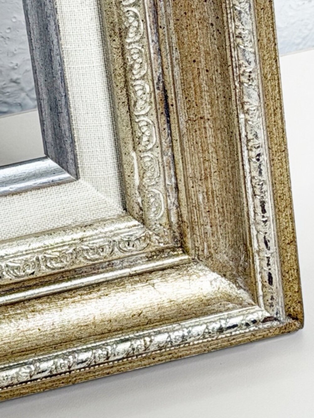 VTG Wood Silver Gold Gilded Linen Rectangle Frame 17x21.5 Fits 10.5x15.5 GUC - Picture 2 of 9